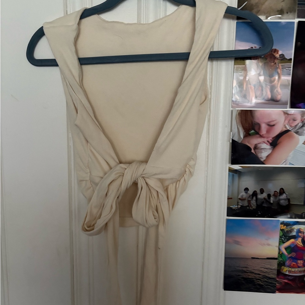 Cream Tie-Front Sleeveless Top